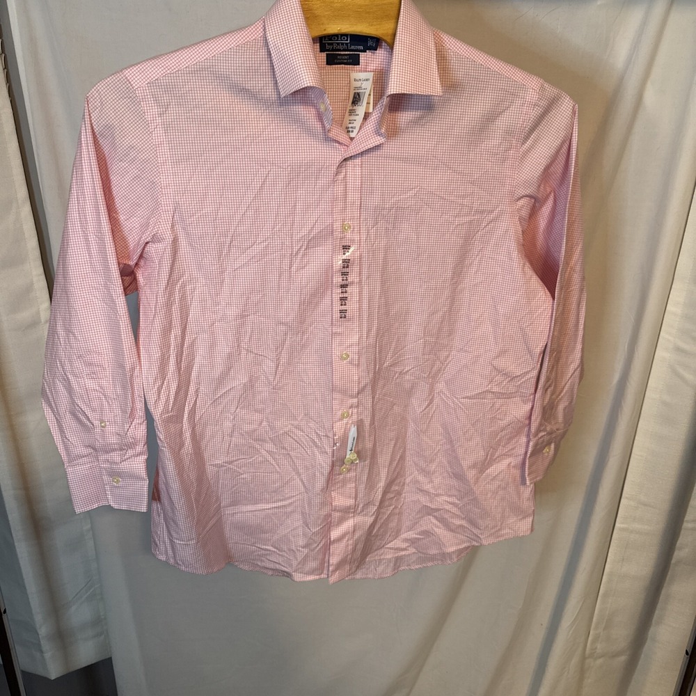 New Polo Ralph Lauren Custom Fit Pink White Shirt XL 17.5 32/33 Check Plaid